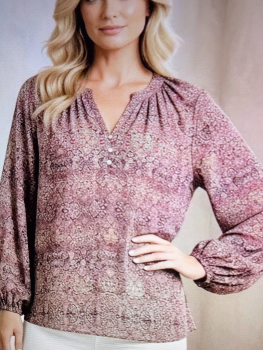 Max Studio NWOT Silk Boho Print In Pinks & Purples Blouse